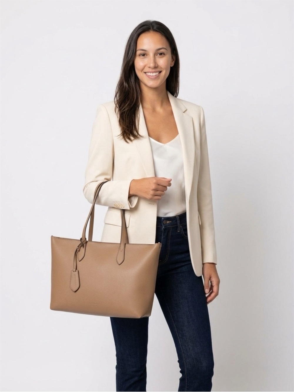 Burberry Haymark Check Medium Ardwell Zip Tote Camel